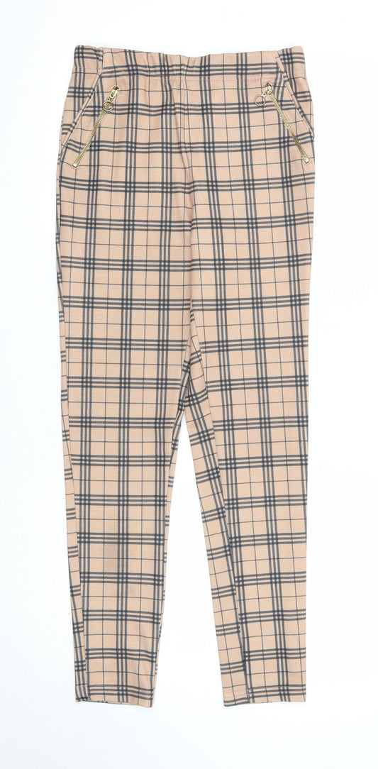 Select Womens Beige Plaid Polyester Trousers Size 8 Regular