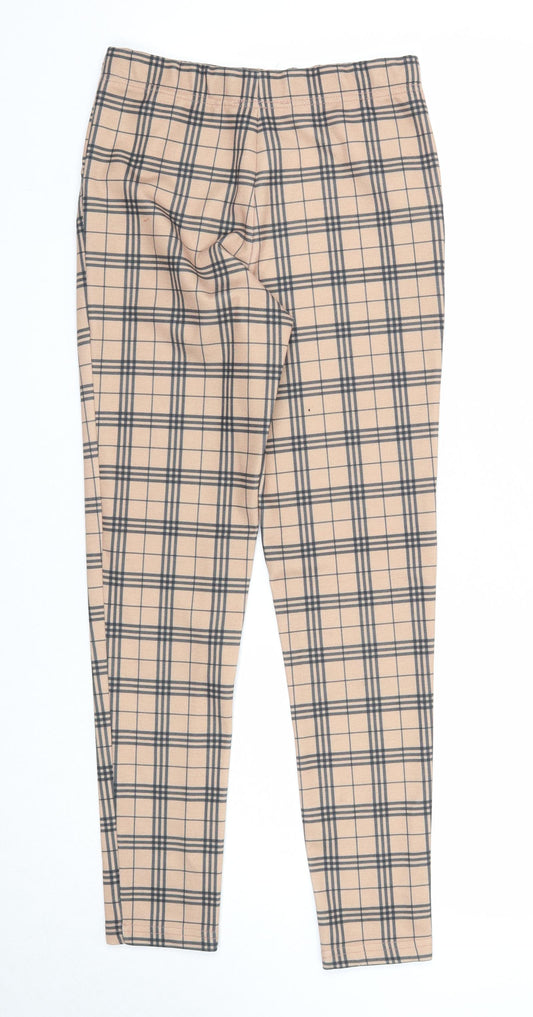 Select Womens Beige Plaid Polyester Trousers Size 8 Regular