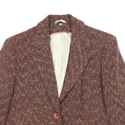 Klass Womens Brown Geometric Jacket Blazer Size 16 Button
