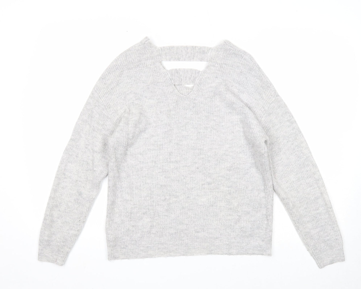 F&F Womens Grey V-Neck Acrylic Pullover Jumper Size 8