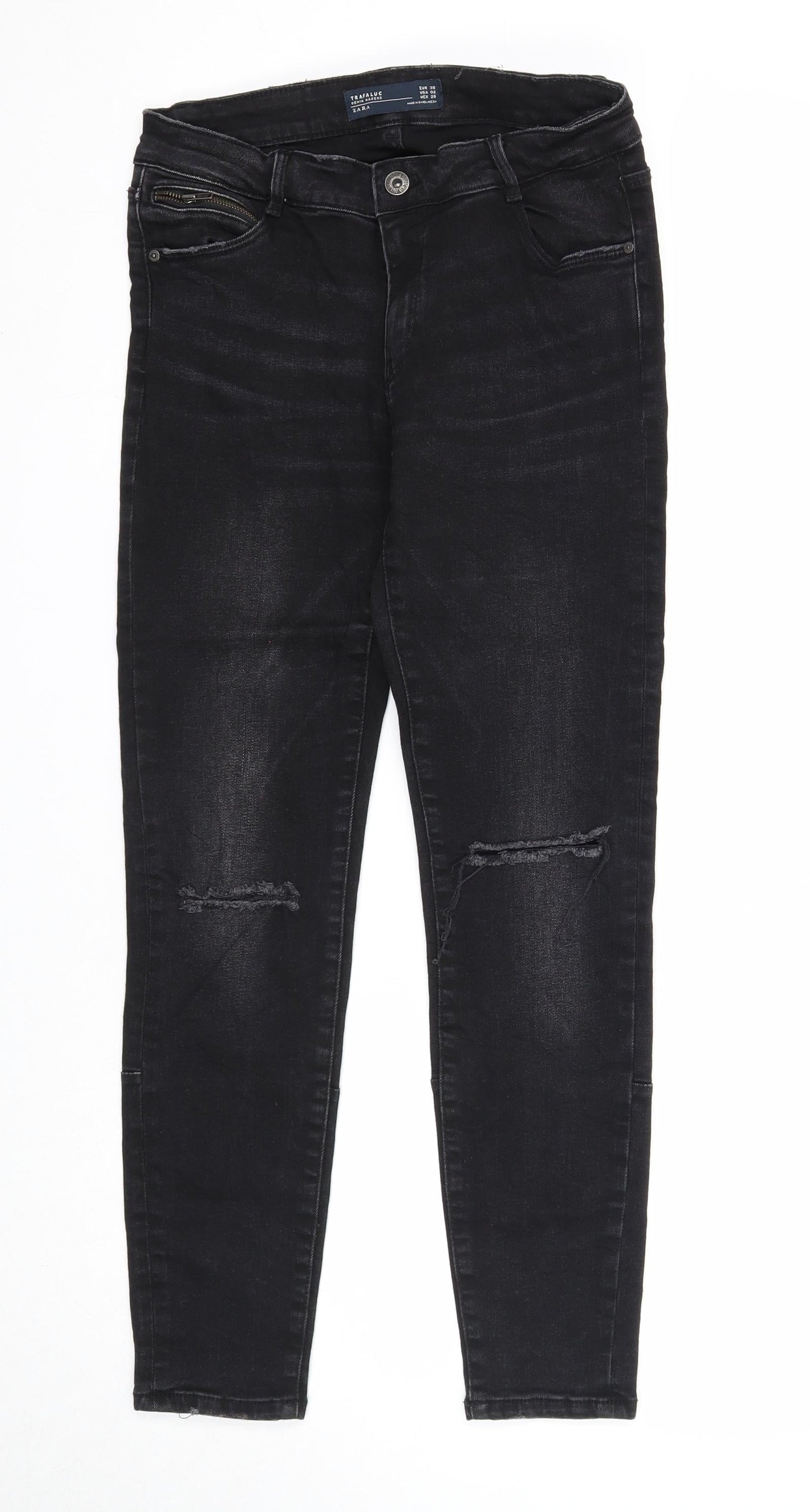 Zara Womens Black Cotton Skinny Jeans Size 10 Regular Zip