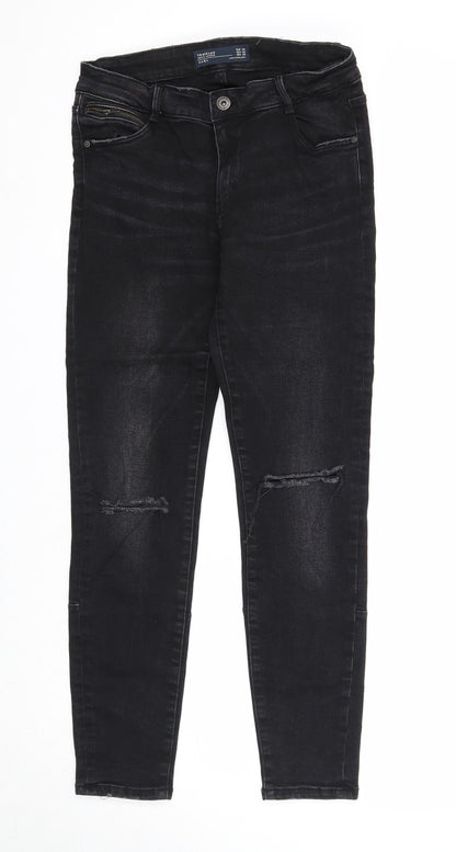 Zara Womens Black Cotton Skinny Jeans Size 10 Regular Zip