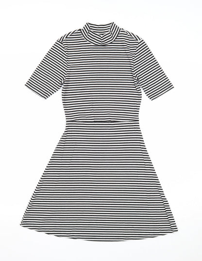 Topshop Womens Black Striped Polyester Fit & Flare Size 4 Mock Neck Pullover
