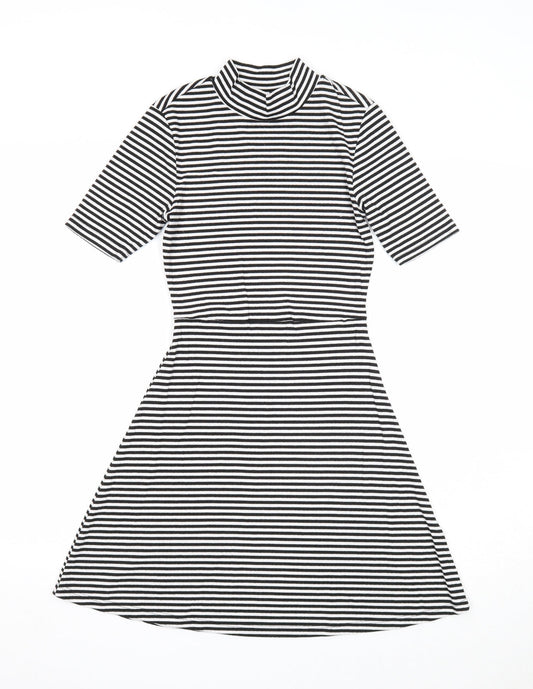 Topshop Womens Black Striped Polyester Fit & Flare Size 4 Mock Neck Pullover