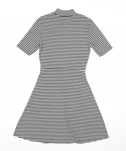 Topshop Womens Black Striped Polyester Fit & Flare Size 4 Mock Neck Pullover