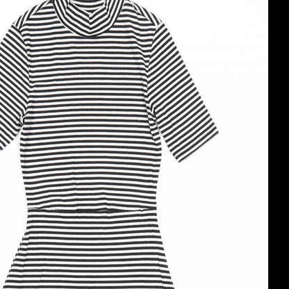 Topshop Womens Black Striped Polyester Fit & Flare Size 4 Mock Neck Pullover