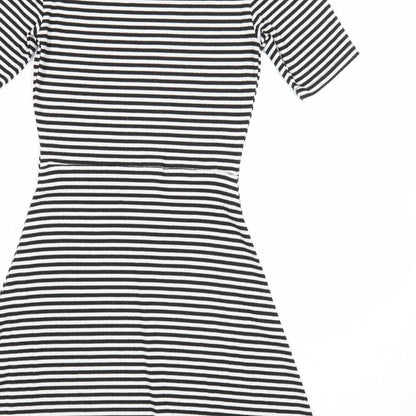 Topshop Womens Black Striped Polyester Fit & Flare Size 4 Mock Neck Pullover
