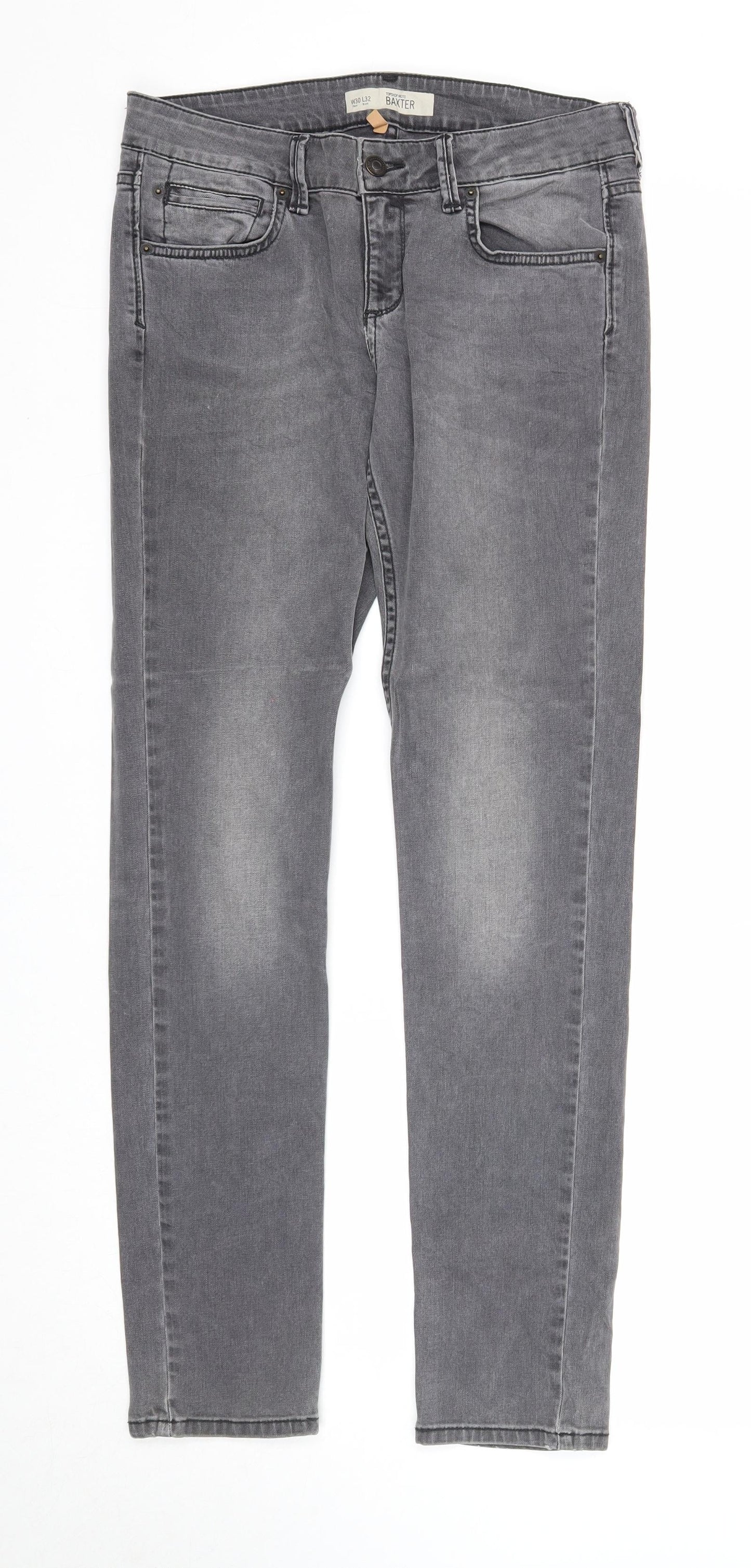 Topshop Womens Grey Cotton Straight Jeans Size 30 in L32 in Regular Zip