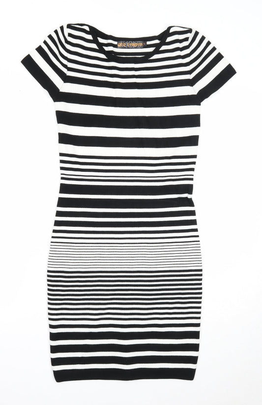 QED London Womens Black Striped Viscose A-Line Size S Round Neck Pullover