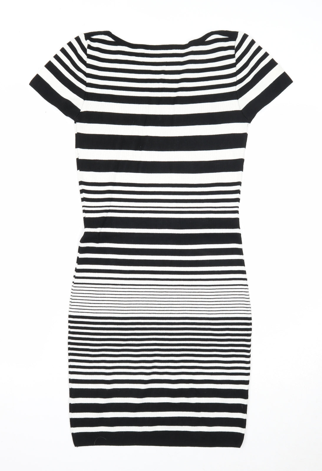 QED London Womens Black Striped Viscose A-Line Size S Round Neck Pullover