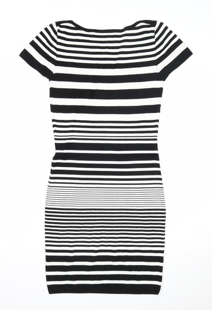 QED London Womens Black Striped Viscose A-Line Size S Round Neck Pullover
