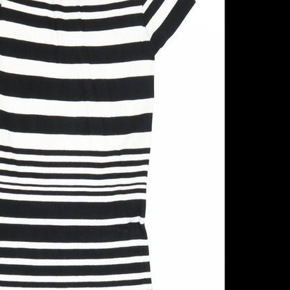 QED London Womens Black Striped Viscose A-Line Size S Round Neck Pullover