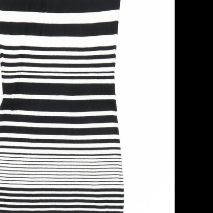 QED London Womens Black Striped Viscose A-Line Size S Round Neck Pullover