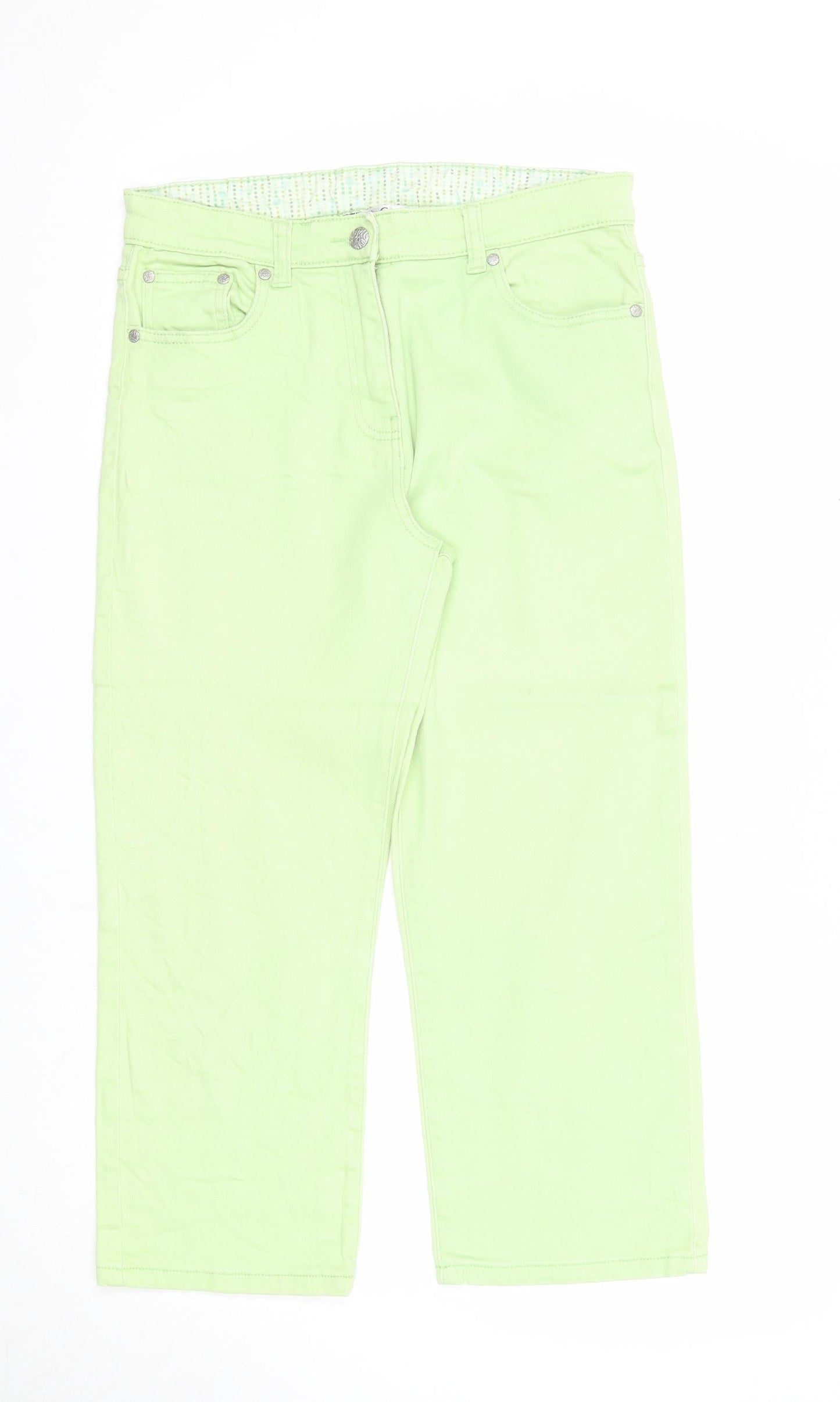 M&Co Womens Green Cotton Straight Jeans Size 12 Regular Zip