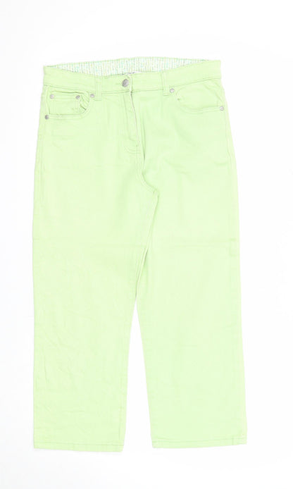 M&Co Womens Green Cotton Straight Jeans Size 12 Regular Zip