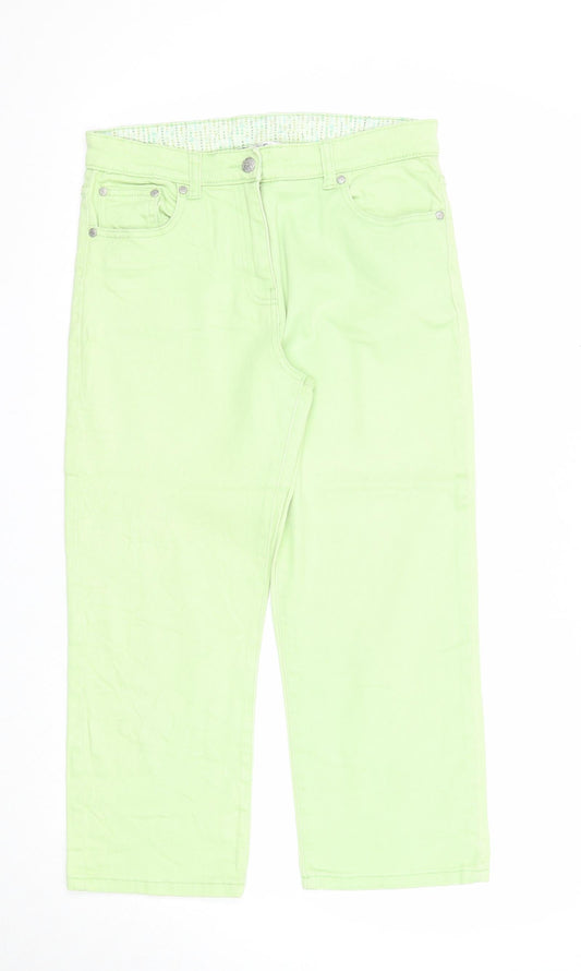 M&Co Womens Green Cotton Straight Jeans Size 12 Regular Zip