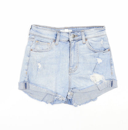 H&M Womens Blue Cotton Boyfriend Shorts Size 6 Regular Zip