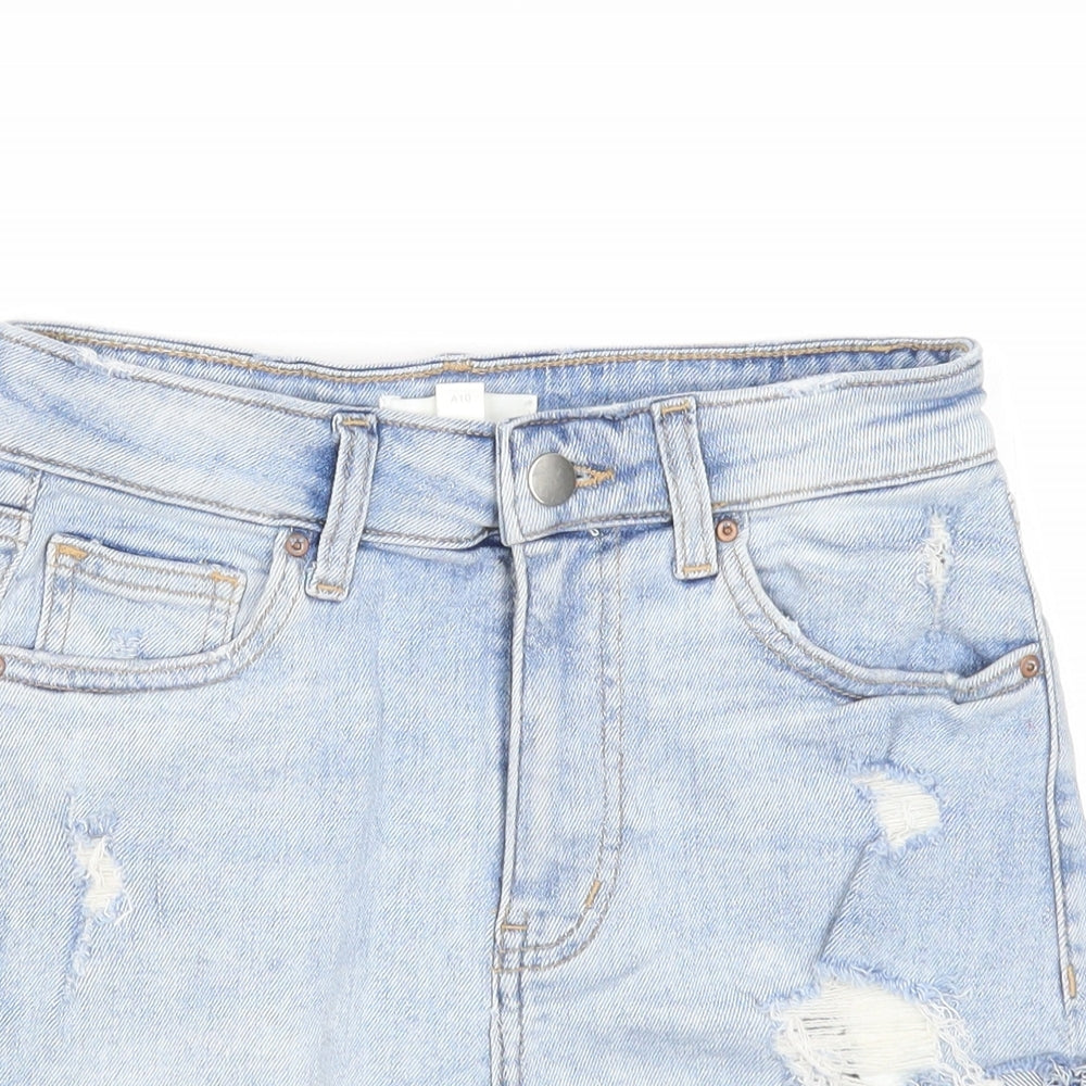 H&M Womens Blue Cotton Boyfriend Shorts Size 6 Regular Zip