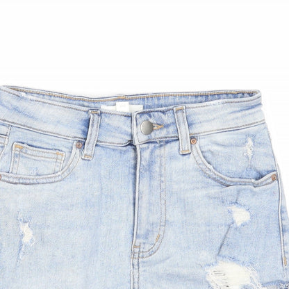 H&M Womens Blue Cotton Boyfriend Shorts Size 6 Regular Zip