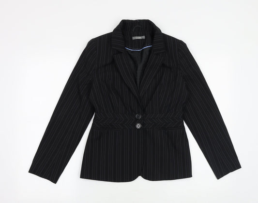 South Womens Black Striped Viscose Jacket Blazer Size 8