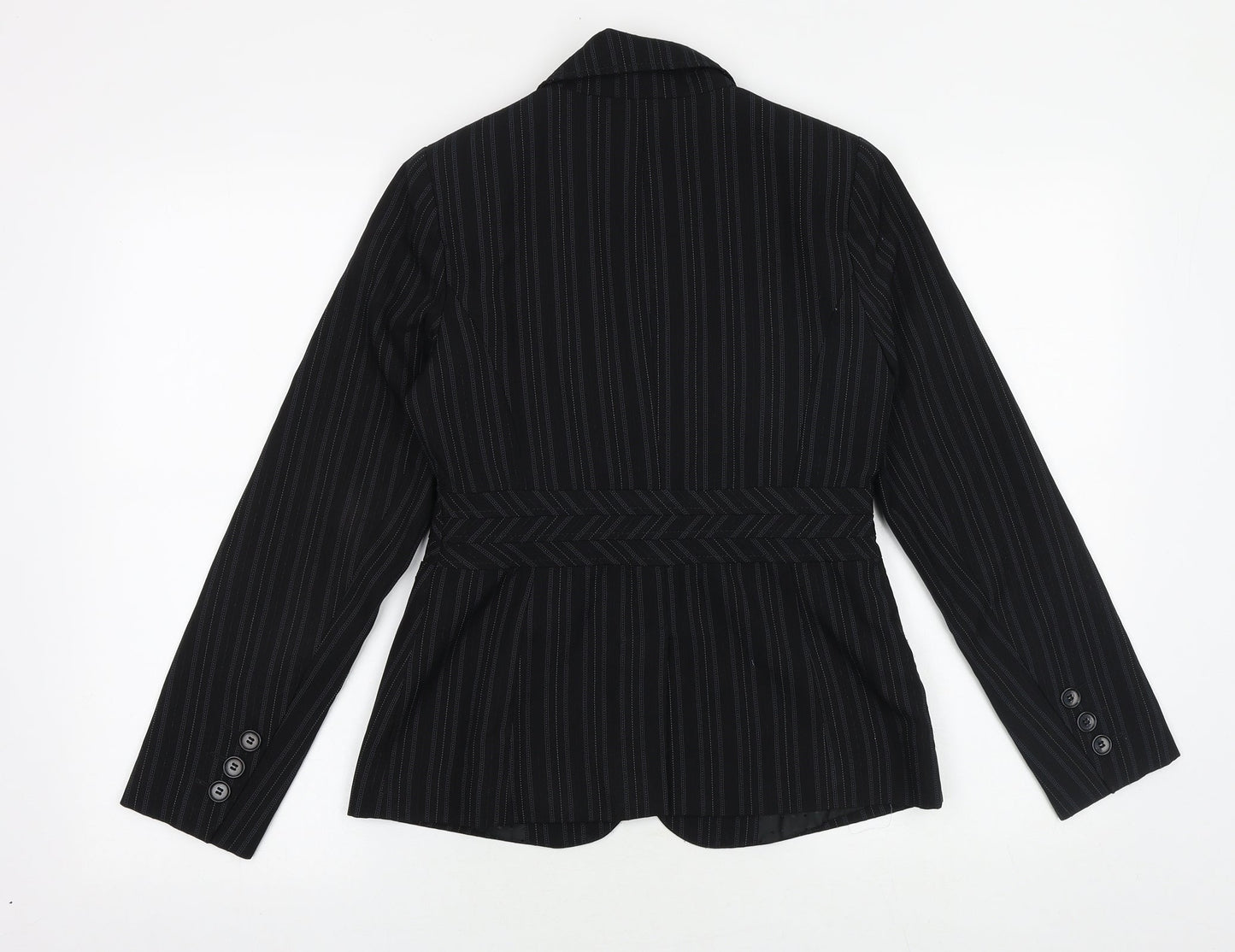 South Womens Black Striped Viscose Jacket Blazer Size 8