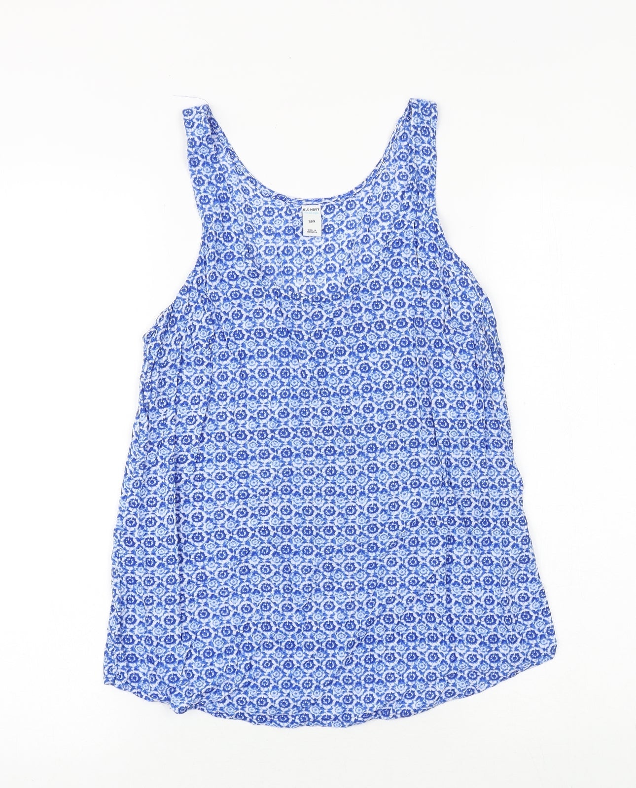 Old Navy Womens Blue Geometric Viscose Basic Tank Size S Round Neck