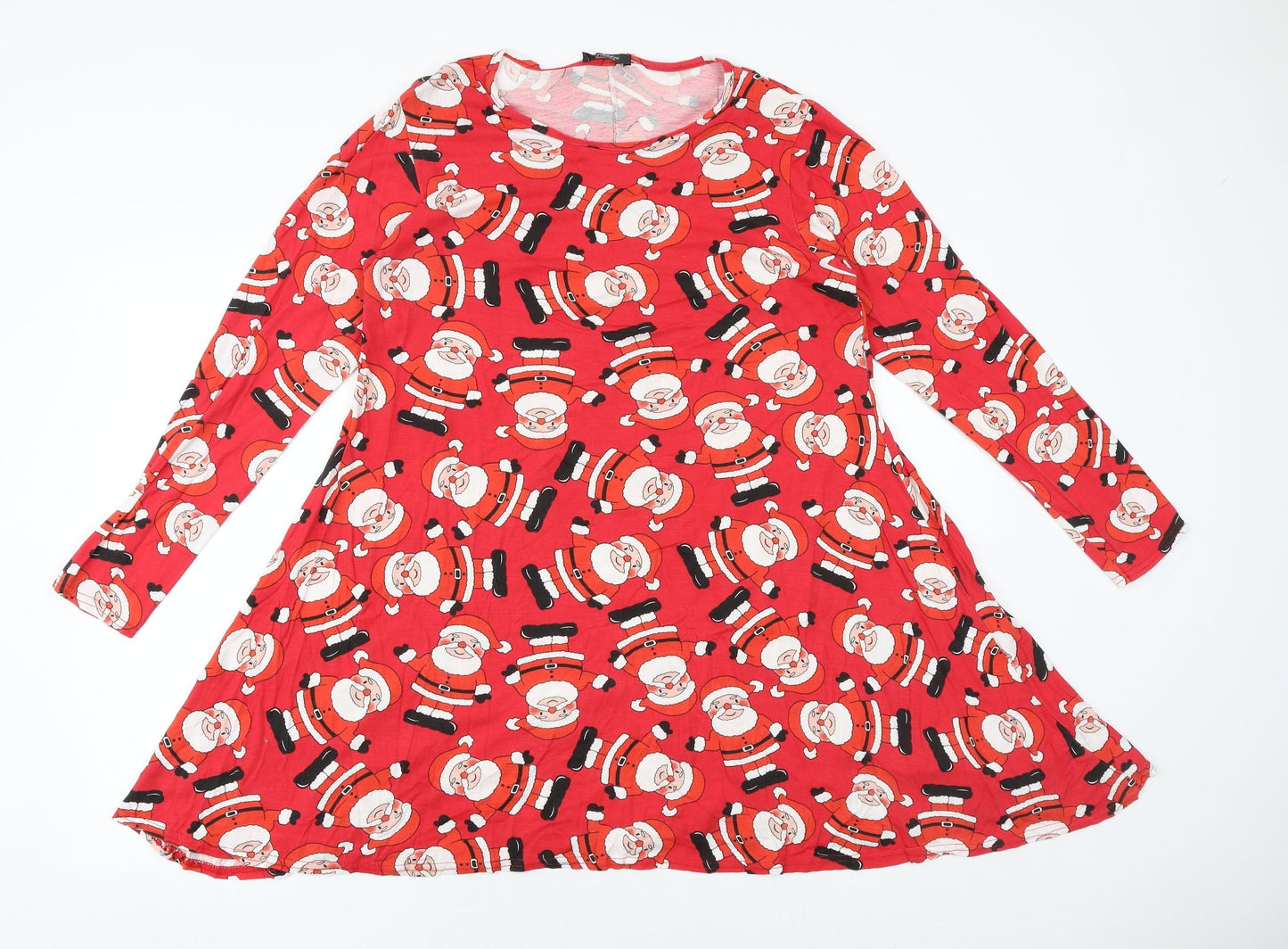 Sara Womens Red Geometric Viscose Trapeze & Swing Size S Round Neck Pullover - Father Christmas Pattern