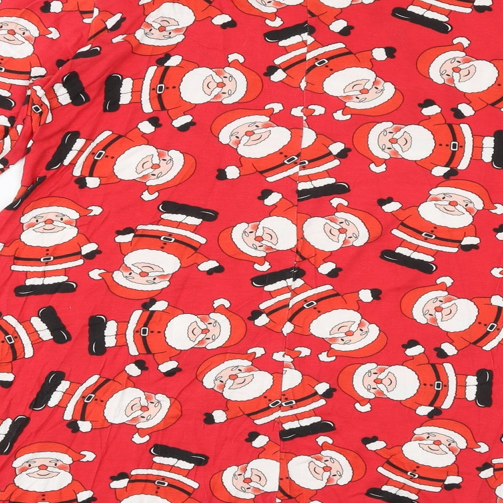 Sara Womens Red Geometric Viscose Trapeze & Swing Size S Round Neck Pullover - Father Christmas Pattern