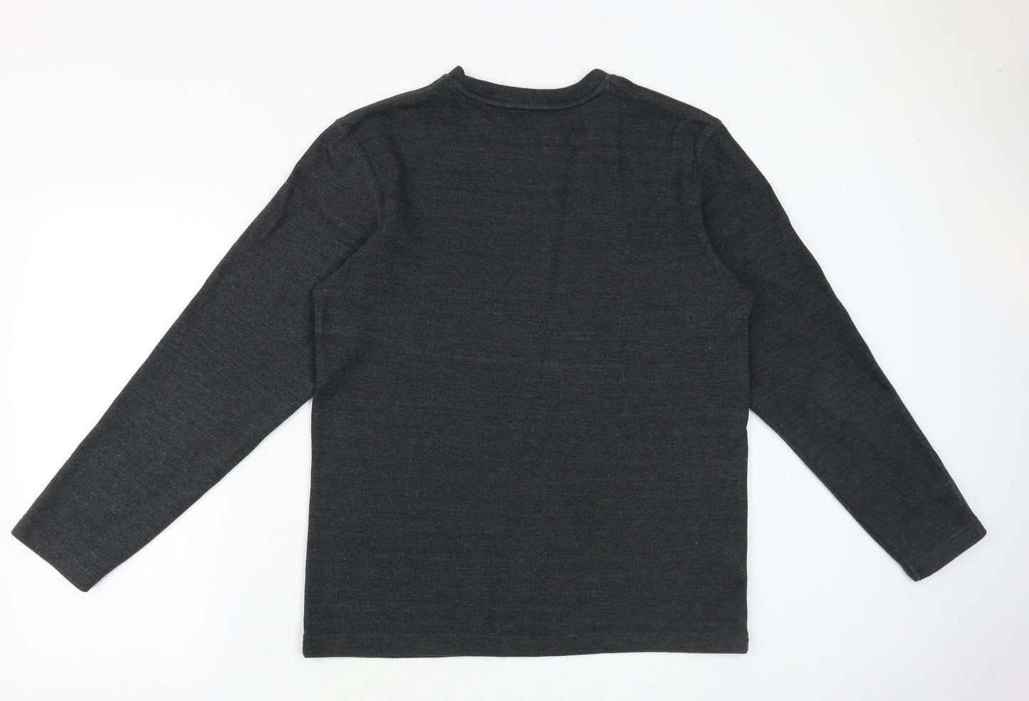 Easy Mens Grey V-Neck Cotton Pullover Jumper Size L Long Sleeve