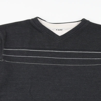 Easy Mens Grey V-Neck Cotton Pullover Jumper Size L Long Sleeve