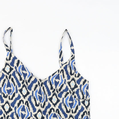 F&F Womens Blue Geometric Viscose Camisole Tank Size 8 V-Neck