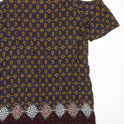 Papaya Womens Multicoloured Geometric Viscose T-Shirt Dress Size 12 V-Neck Pullover - Cold Shoulder