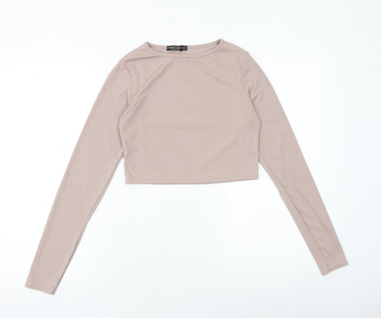 Nasty Gal Womens Pink Polyester Cropped Blouse Size M Boat Neck