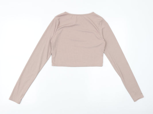 Nasty Gal Womens Pink Polyester Cropped Blouse Size M Boat Neck