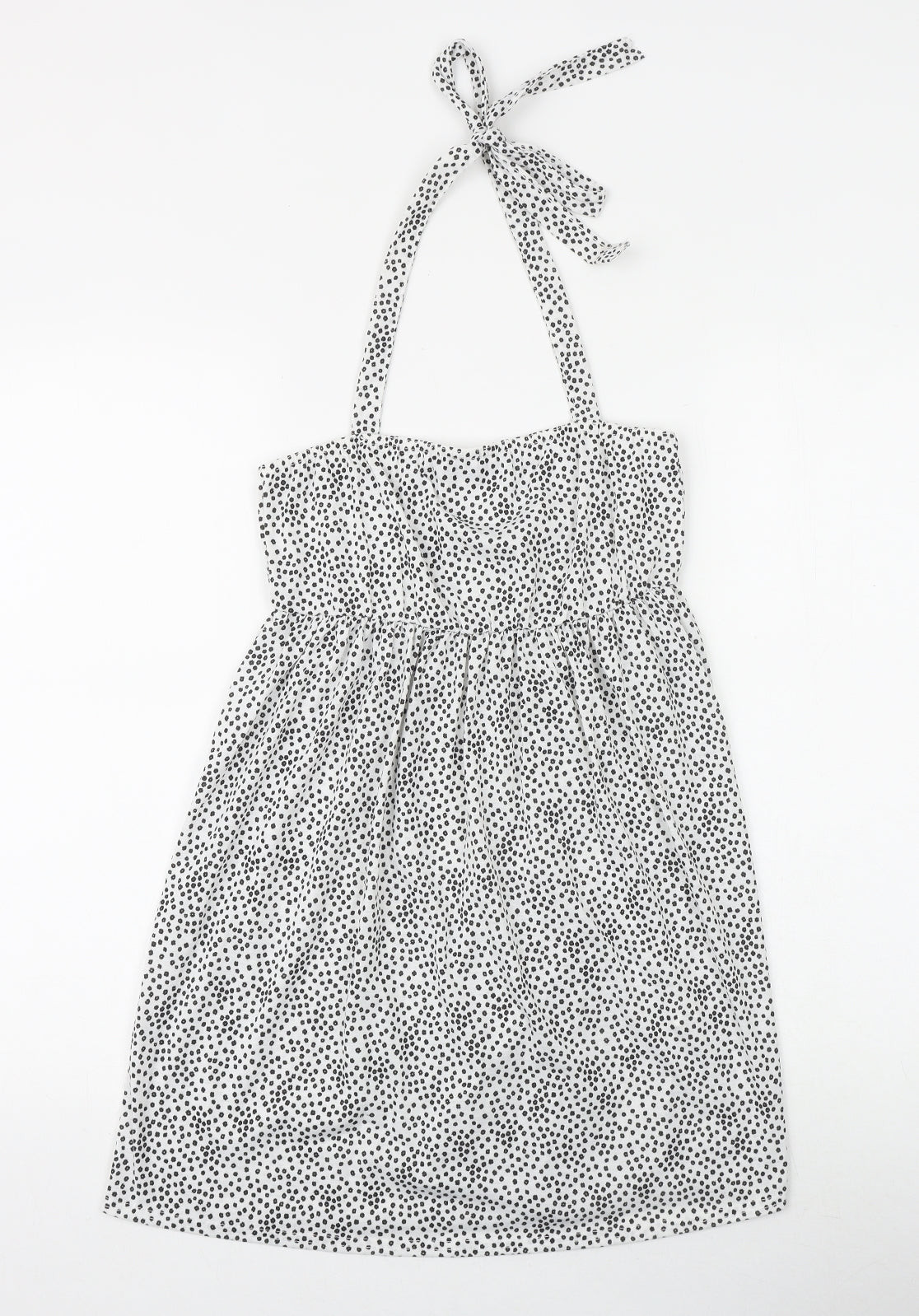 PRETTYLITTLETHING Womens White Geometric Polyester A-Line Size 12 Halter Tie - Broderie Anglaise