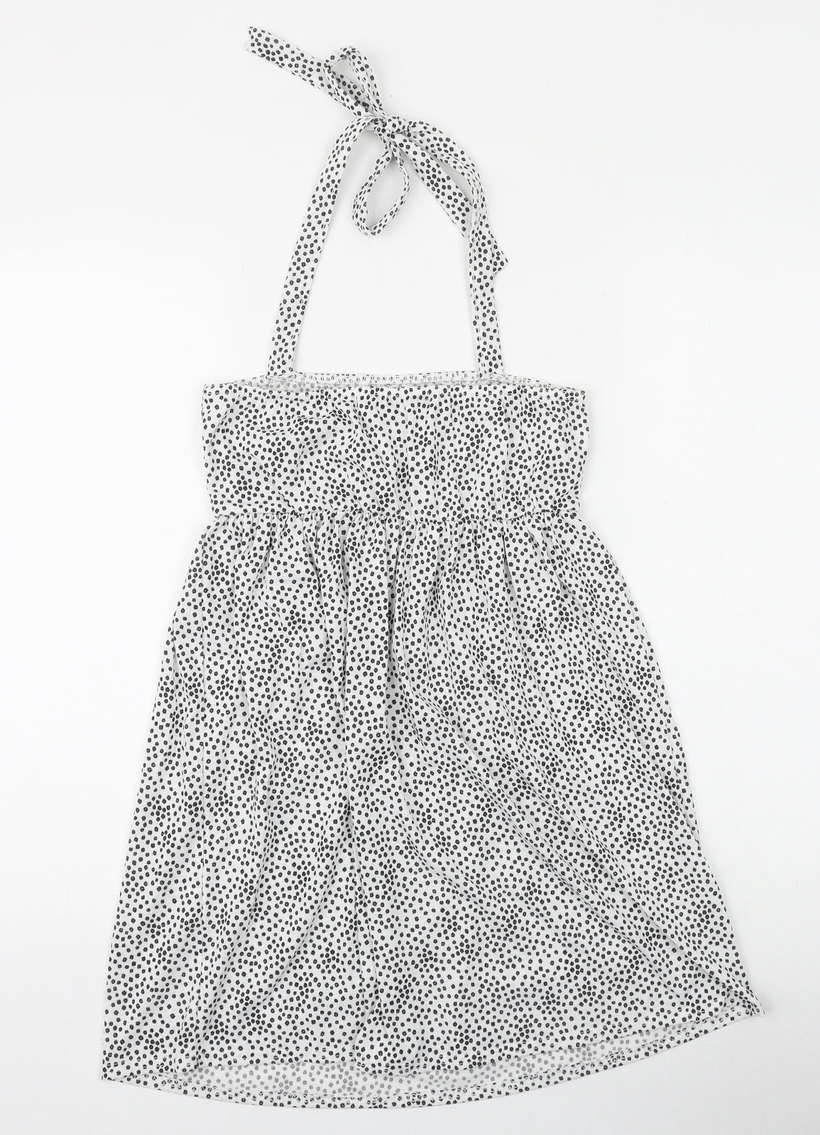 PRETTYLITTLETHING Womens White Geometric Polyester A-Line Size 12 Halter Tie - Broderie Anglaise