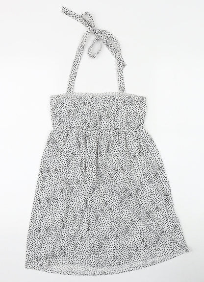 PRETTYLITTLETHING Womens White Geometric Polyester A-Line Size 12 Halter Tie - Broderie Anglaise