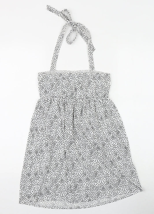 PRETTYLITTLETHING Womens White Geometric Polyester A-Line Size 12 Halter Tie - Broderie Anglaise