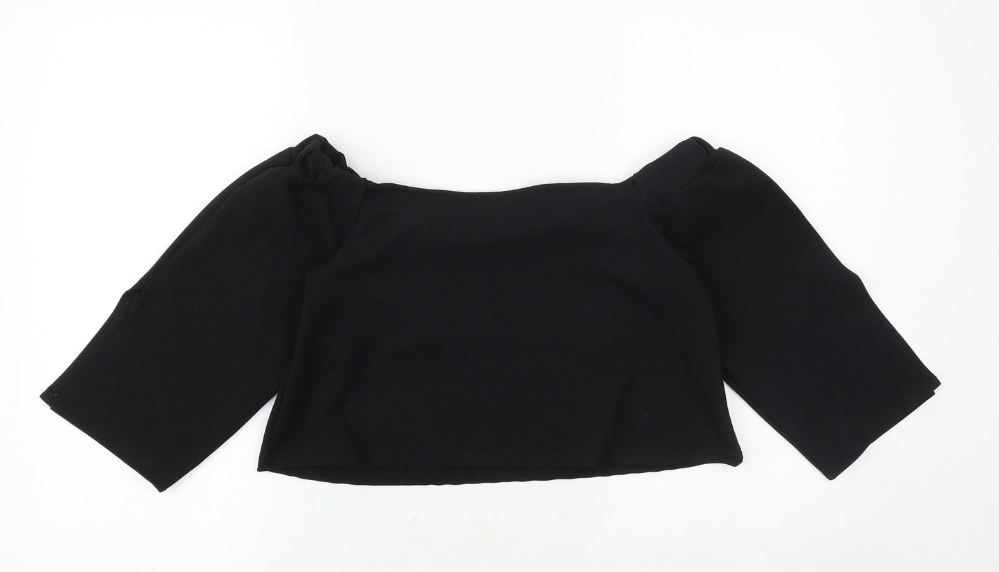 Boohoo Womens Black Polyester Cropped Blouse Size 10 Off the Shoulder - Bardot