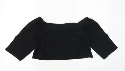 Boohoo Womens Black Polyester Cropped Blouse Size 10 Off the Shoulder - Bardot