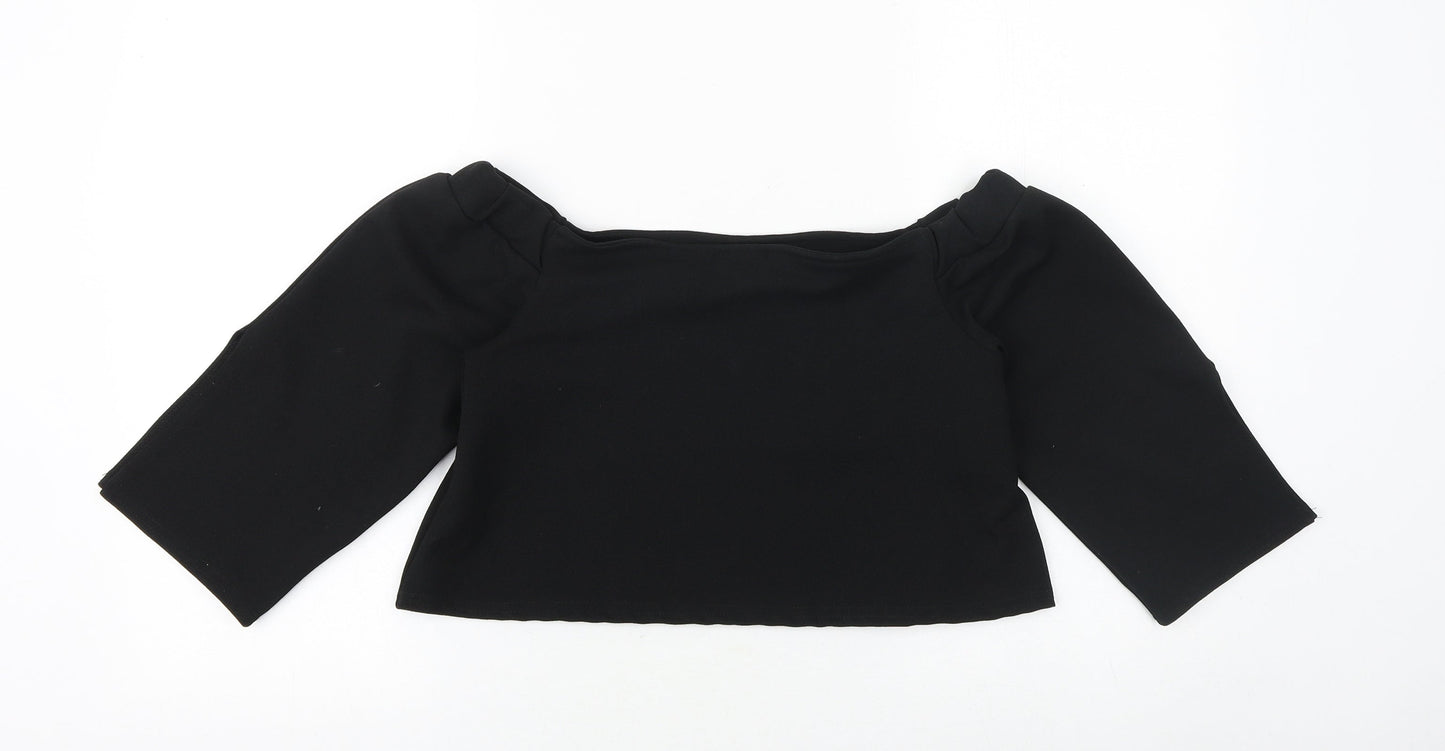 Boohoo Womens Black Polyester Cropped Blouse Size 10 Off the Shoulder - Bardot