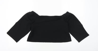 Boohoo Womens Black Polyester Cropped Blouse Size 10 Off the Shoulder - Bardot