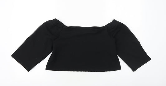Boohoo Womens Black Polyester Cropped Blouse Size 10 Off the Shoulder - Bardot