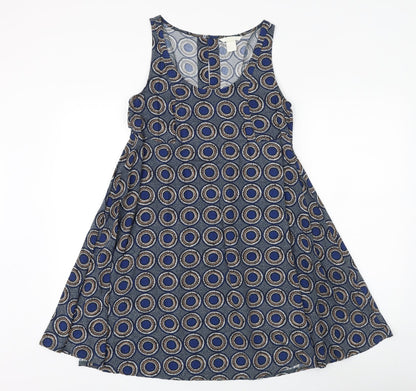 H&M Womens Blue Geometric Viscose A-Line Size 6 Scoop Neck Pullover