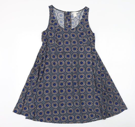H&M Womens Blue Geometric Viscose A-Line Size 6 Scoop Neck Pullover