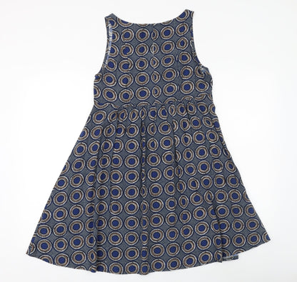 H&M Womens Blue Geometric Viscose A-Line Size 6 Scoop Neck Pullover