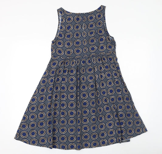 H&M Womens Blue Geometric Viscose A-Line Size 6 Scoop Neck Pullover