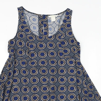 H&M Womens Blue Geometric Viscose A-Line Size 6 Scoop Neck Pullover