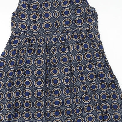 H&M Womens Blue Geometric Viscose A-Line Size 6 Scoop Neck Pullover