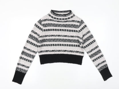 Topshop Womens Black Round Neck Fair Isle Acrylic Pullover Jumper Size 8